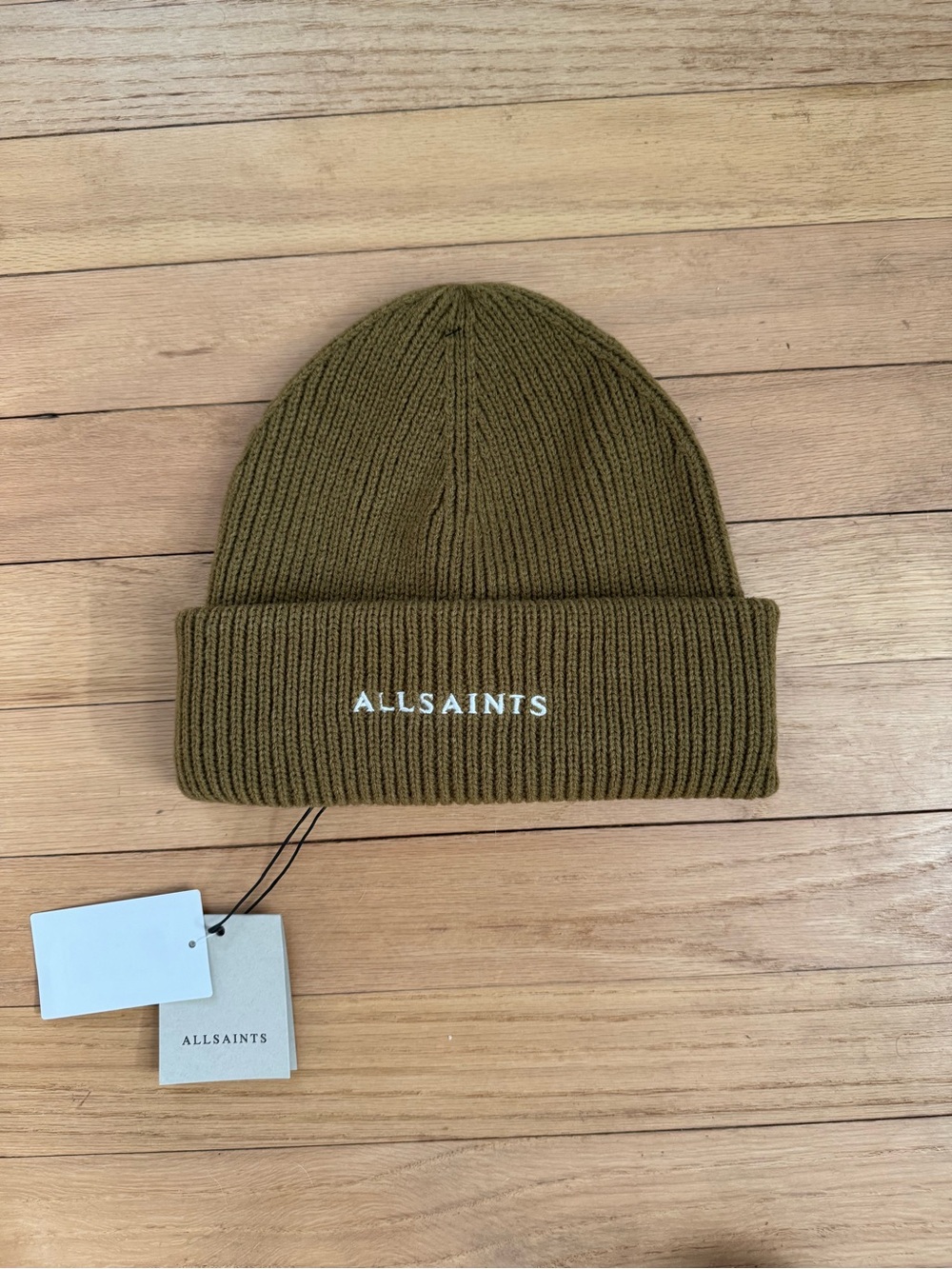 AllSaints Underground Embroidered Logo Beanie Green